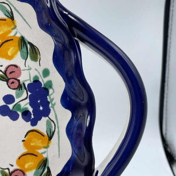 Santo Stefano di Camastra Sicily Round Serving Platter Fruit Motif Navy Signed - Picture 6 of 8